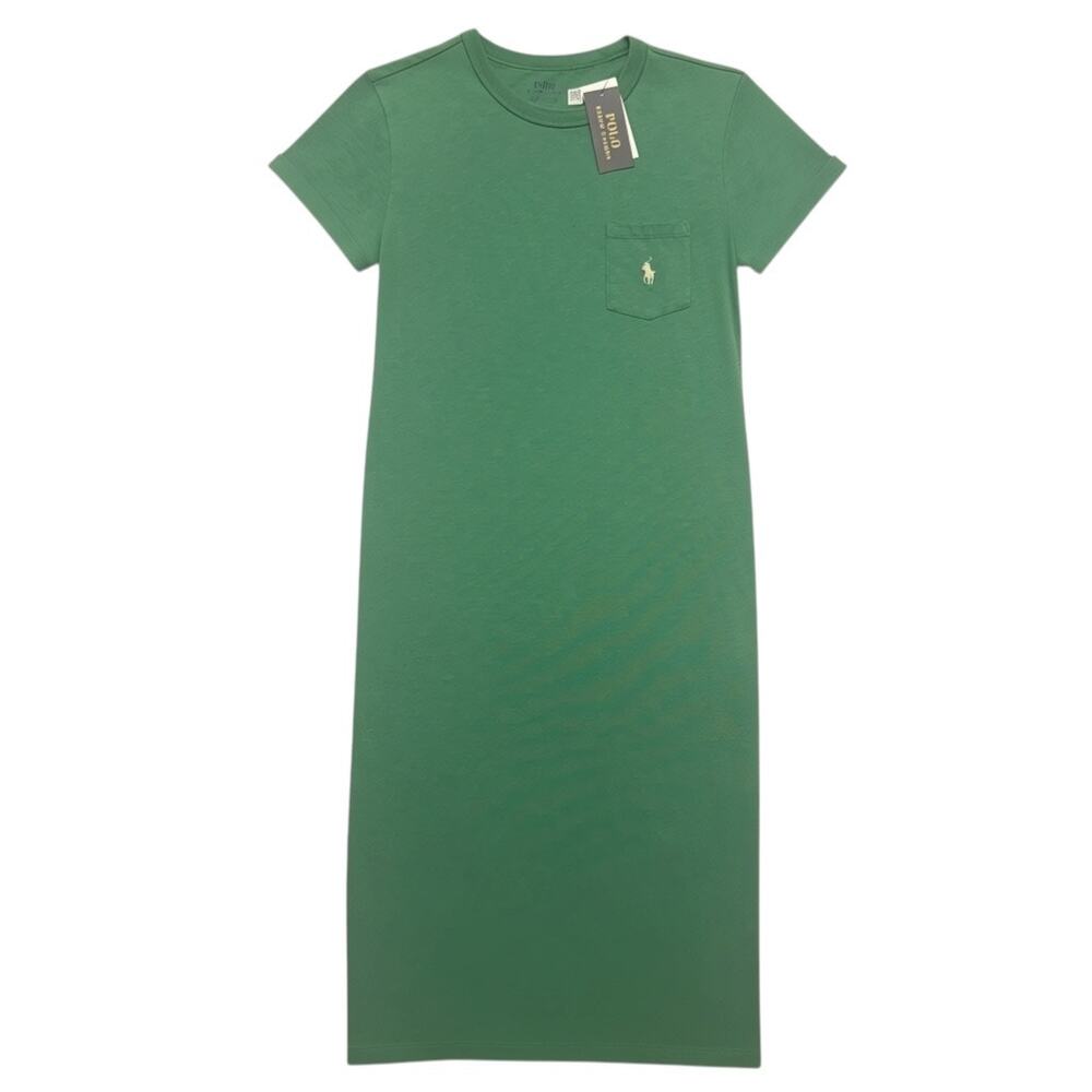 Polo Ralph Lauren T Shirt Dress Logo Embroidered Cotton Jersey Green NWT Dress S